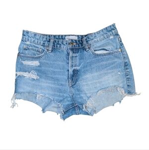 Zara Women's Cut Off Denim Shorts  High Rise Waist Blue Jeans Size 8